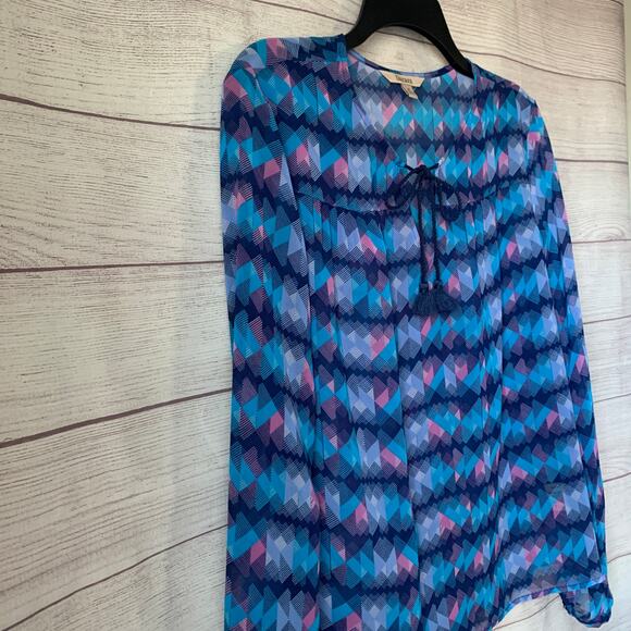 Decree Blue and Pink Abstract Blouse Tassel Tie String Long Sleeve Size Medium - Picture 12 of 15